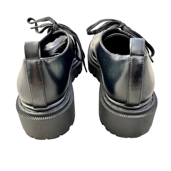 MONKI Women's size 8.5 Black Vegan Leather Chukka Chunky Lace Up Loafers Preppy - Picture 3 of 8